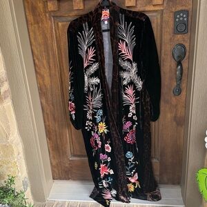 Johnny Was Velvet Women's Kimono with intricate embroidery.